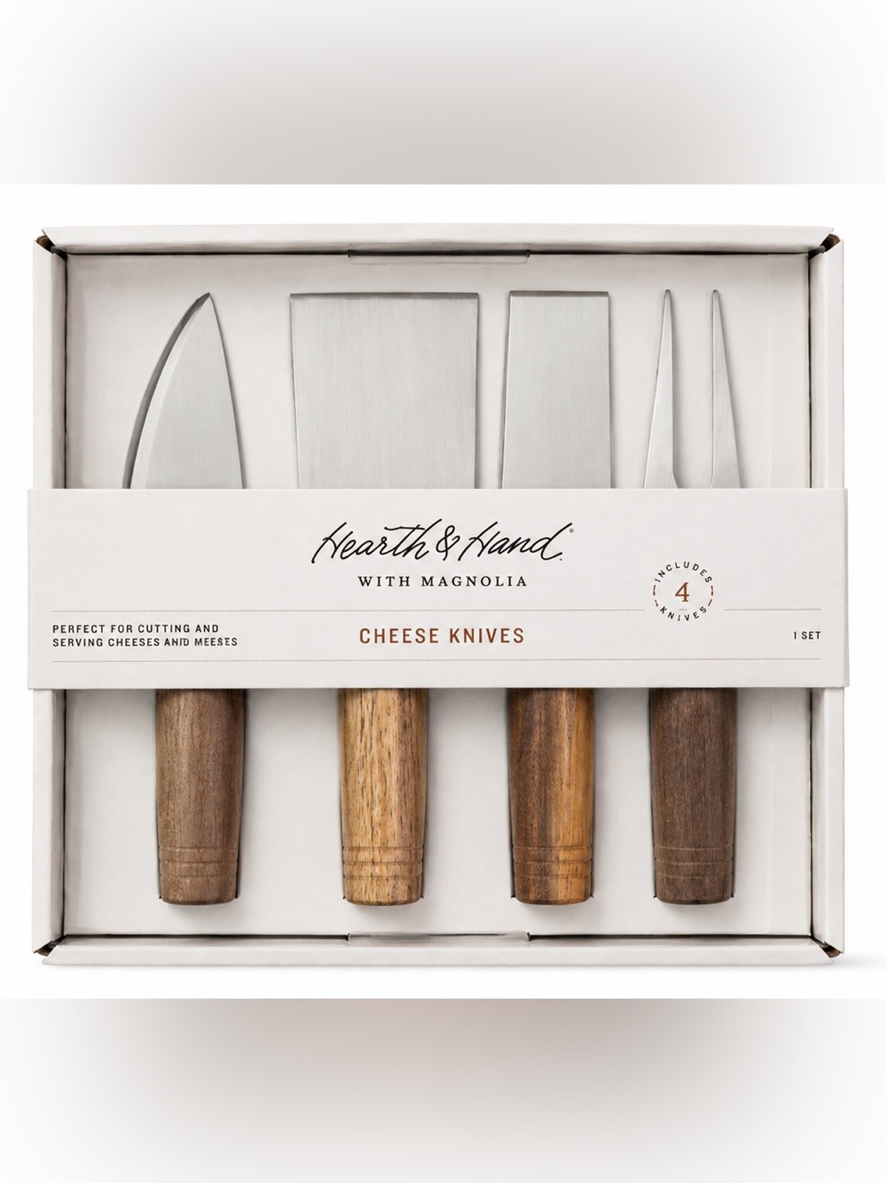Hearth & Hand with Magnolia Target Set of 4 Cheese Knives Wood Handles BRAND NEW